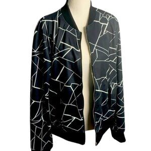 Geo Print Zip Up Bomber Jacket, Casual Long Sleeve Outwear